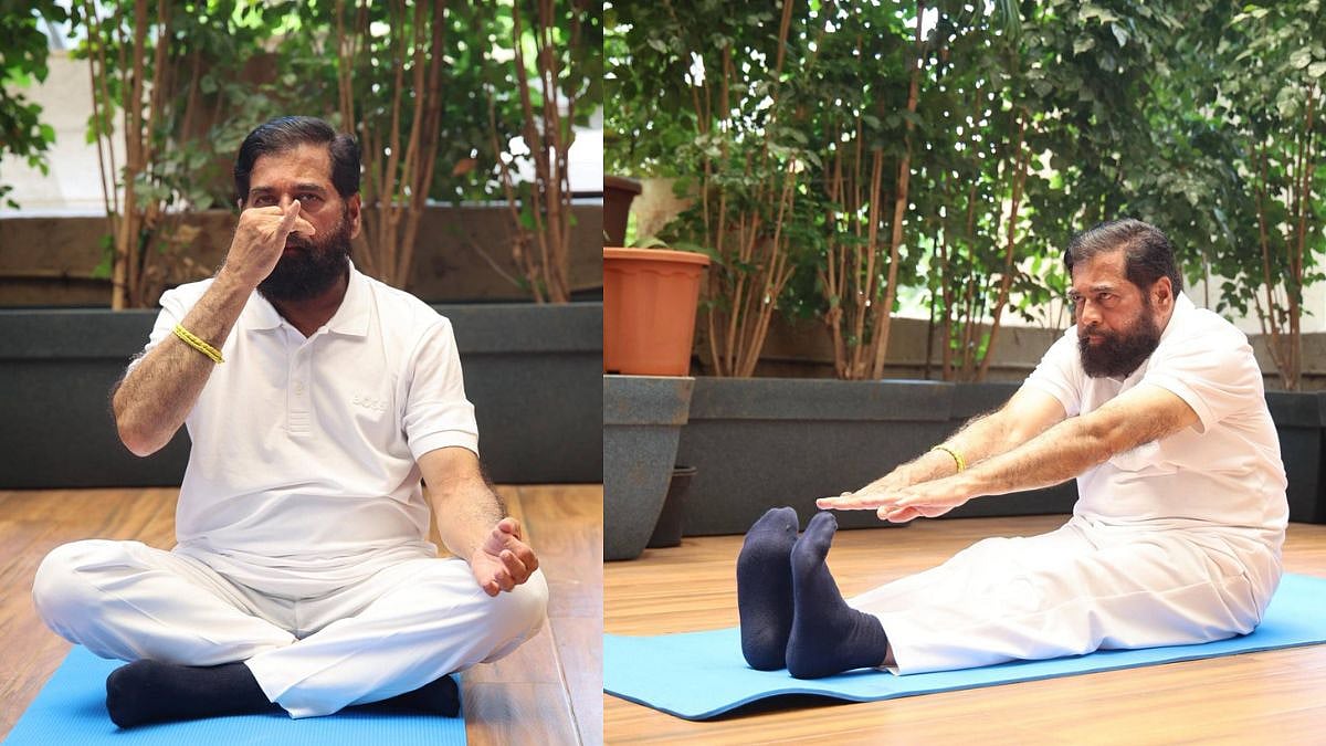 International Yoga Day: Maharashtra Dy CM Eknath Shinde Celebrates The Occasion By Performing Asanas At His Residence