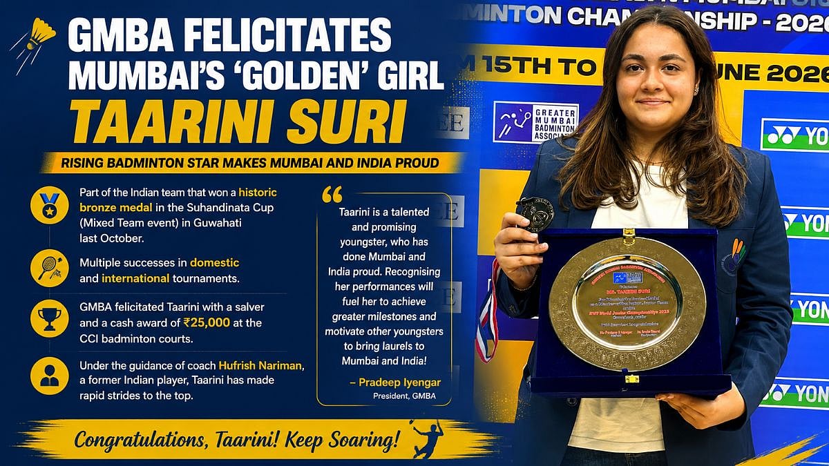 GMBA Felicitates Mumbai's Badminton Star Taarini Suri For International And Domestic Success