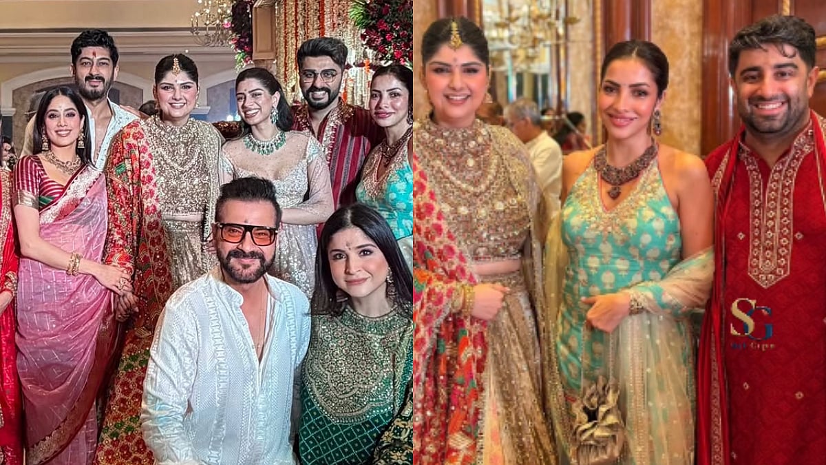 Bride-To-Be Anshula Kapoor Stuns In Regal Gold Lehenga, Fiancé Rohan Thakkar Keeps It Classic In Red In Pre-Wedding Festivities; Janhvi & Khushi Steal The Show