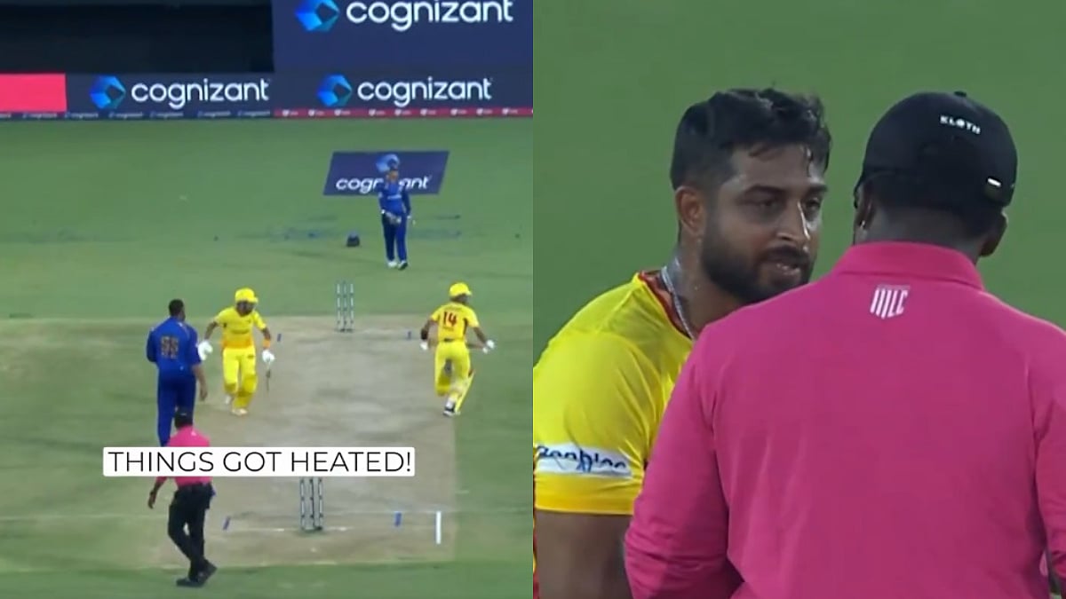 MLC 2026 Drama: Tempers Flare As Shubham Ranjane Collides With Keiron Pollard During MI New York Vs Texas Super Kings Match | VIDEO