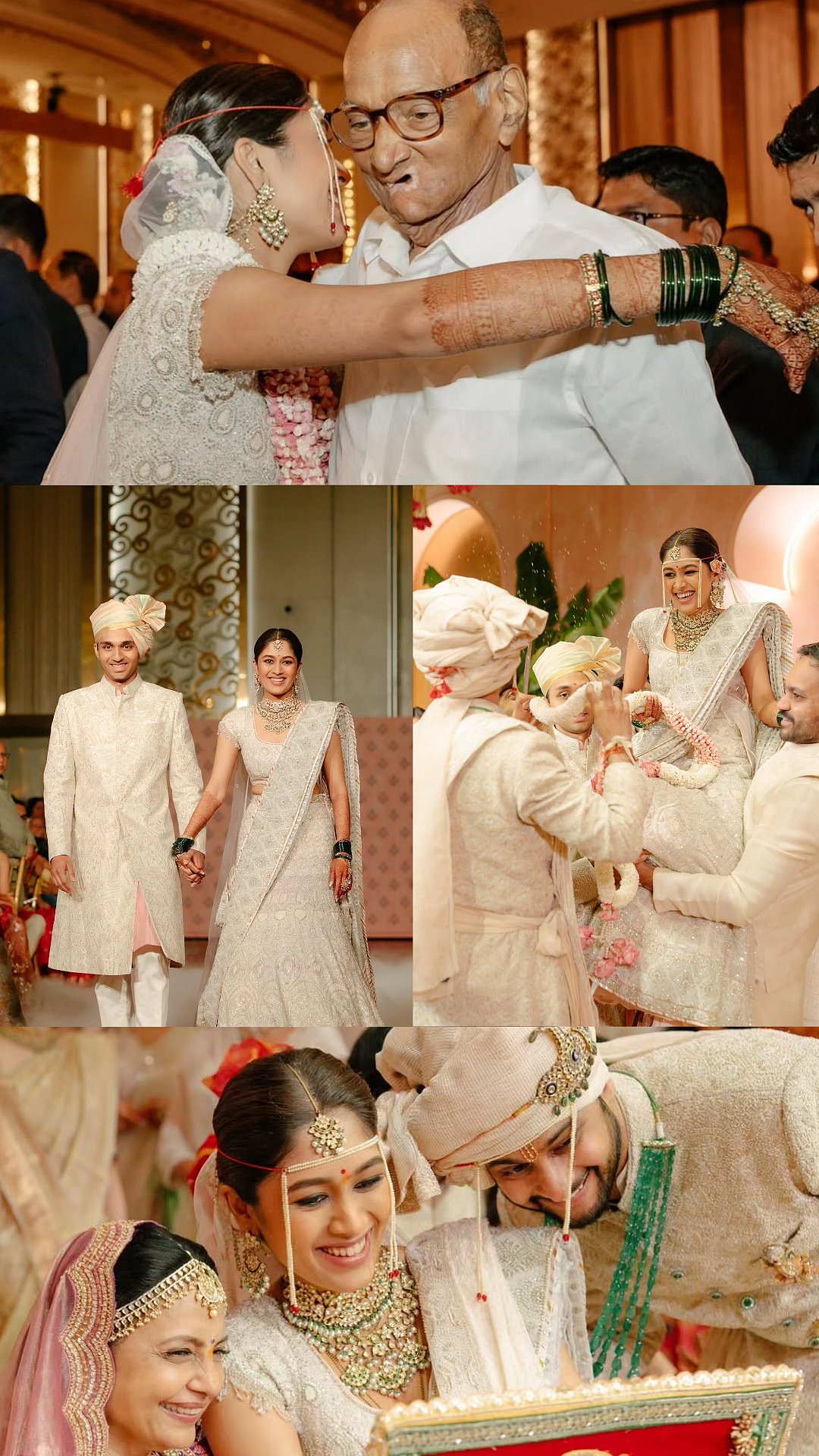 Supriya Sule's Daughter Revati Ditches Traditional Red For An Elegant Ivory Bridal Lehenga-Saree At...