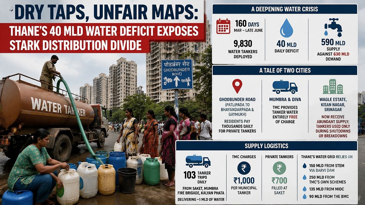 Thane's 40 MLD Water Deficit Highlights Distribution Divide As Residents Rely On Tanker Supply