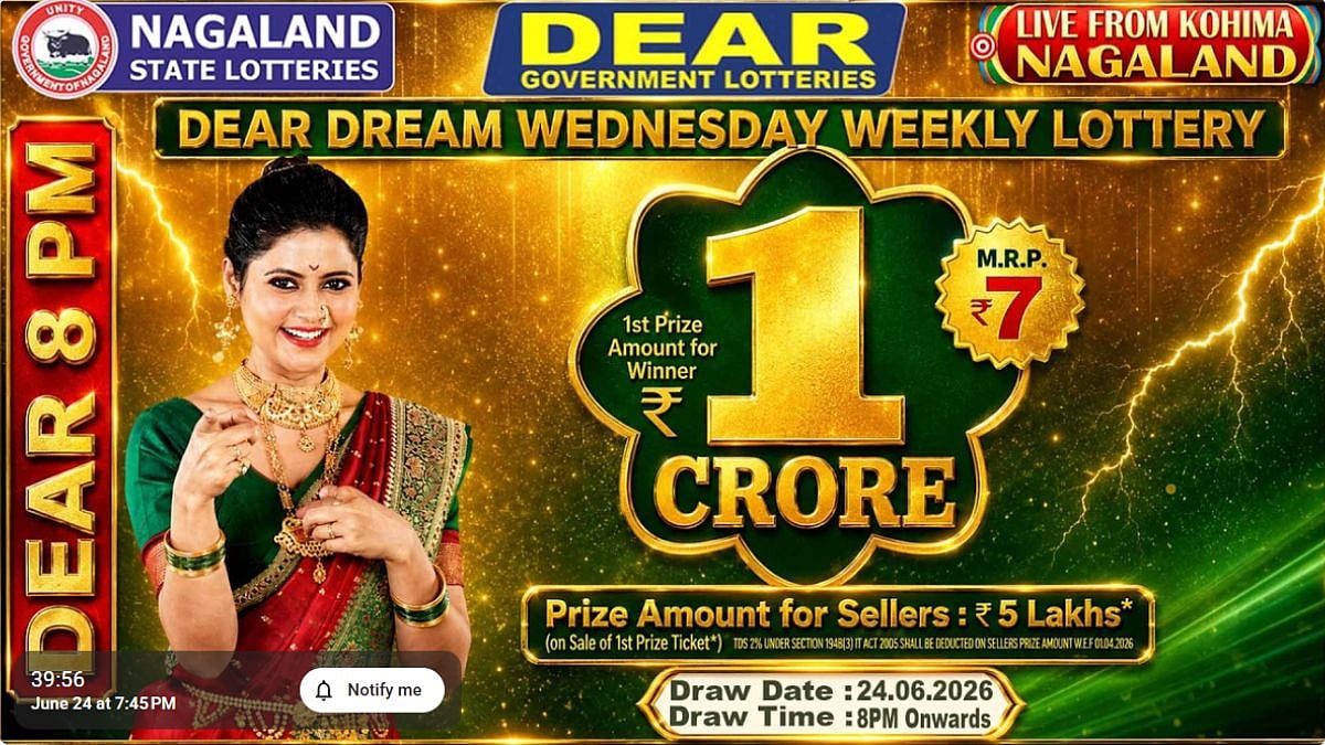 Nagaland State Lottery Result Today, June 24, 2026: Dear Dream Wednesday Night 8 PM Draw Winners List, Live Updates