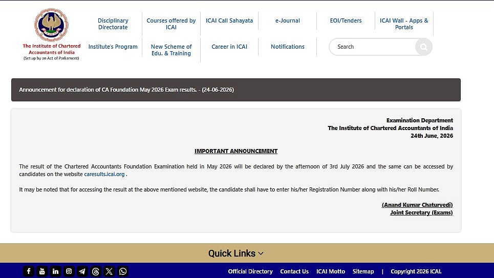 ICAI CA Foundation May 2026 Results To Be Declared On July 3; Check Details Here