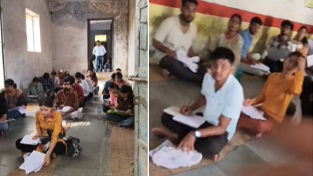 Students Spotted Writing Exam On Floor At Bhoj University In Morena; Parents Claim Lack Of Arrangements 