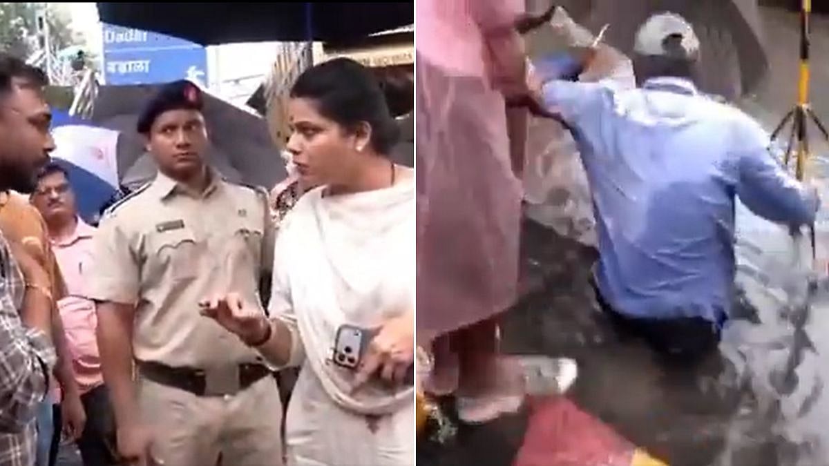 Mumbai Rains: BMC Staffer Falls Into Submerged Manhole In Front Of Mayor Ritu Tawde During Inspection Near Gandhi Market In Sion; Escapes Unhurt | VIDEO