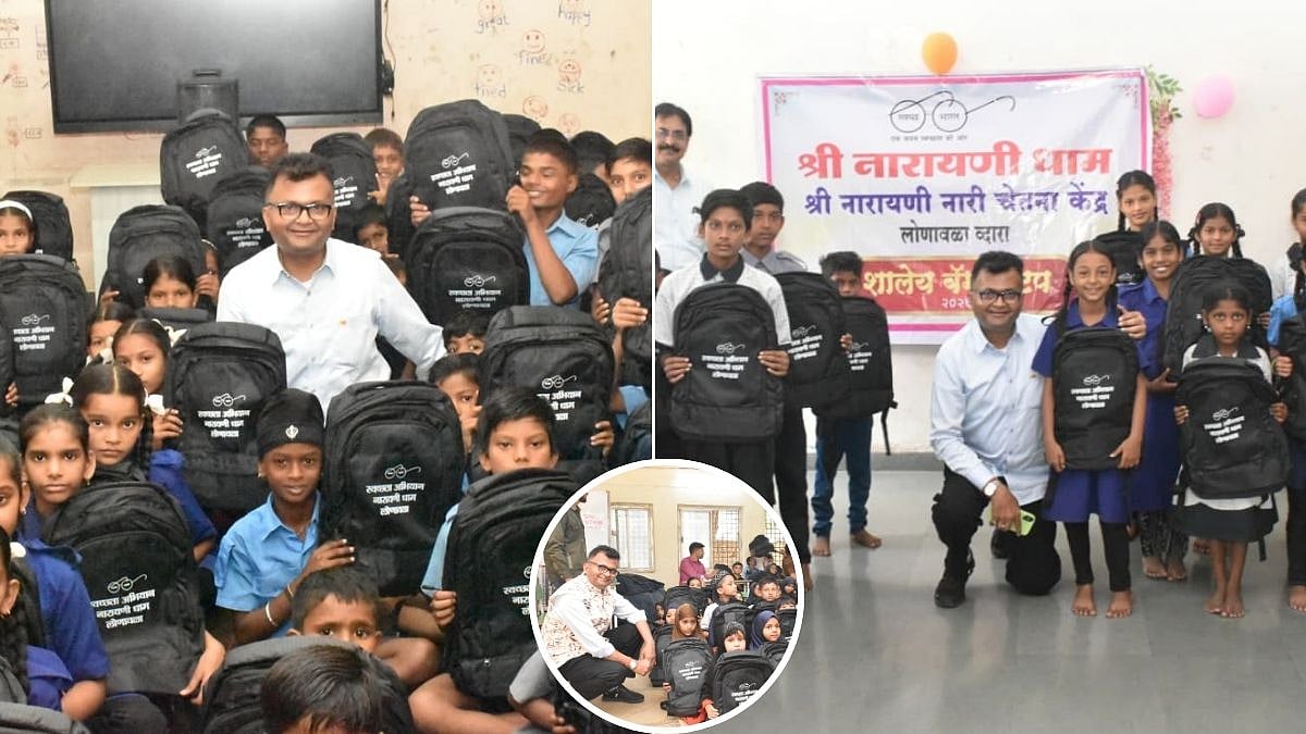 Maharashtra: Shree Narayani Seva Sansthan Distributes School Bags With Swachhata Messages To Lonavala Municipal School Students