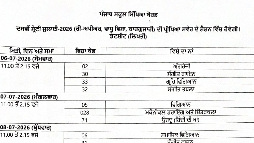 Punjab PSEB Supplementary Class 10 & 12 Date Sheet 2026 Released At pseb.ac.in; Check Full Schedule Here