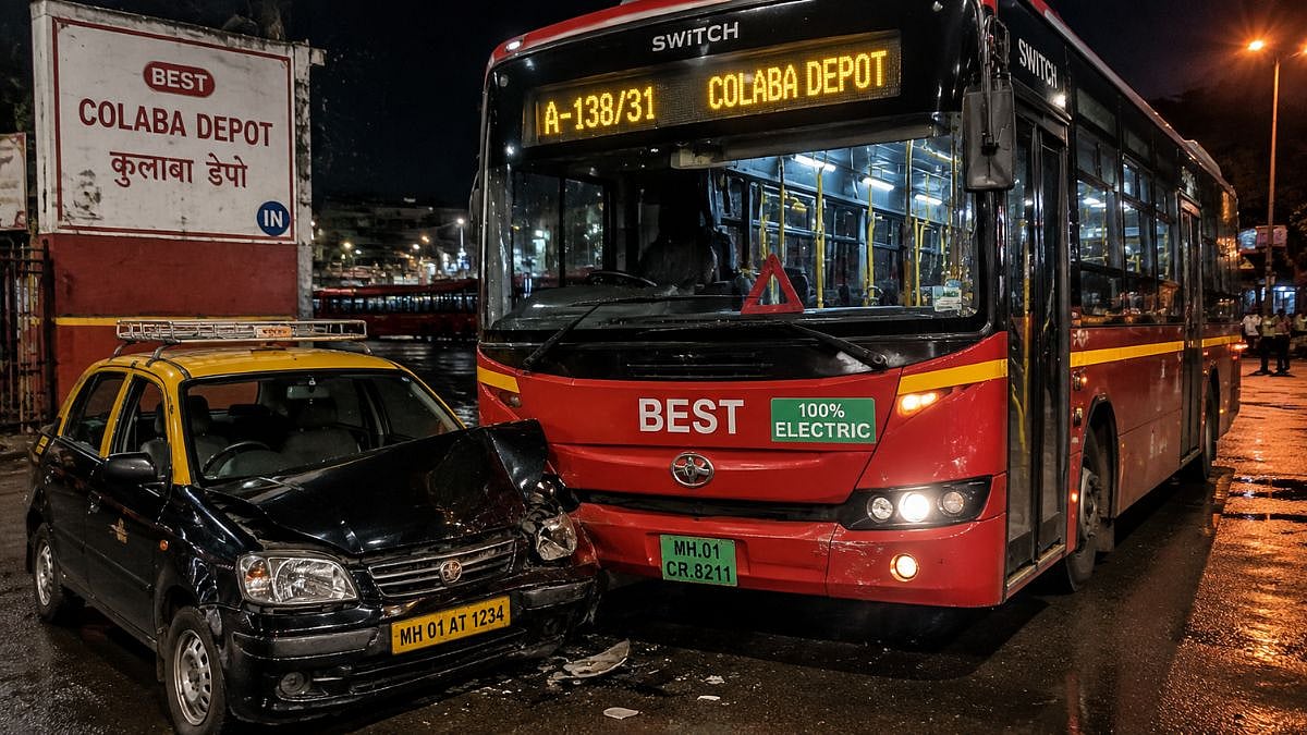 Mumbai Accident: Taxi Collides With BEST Switch Electric Bus At Colaba Depot; No Injuries Reported