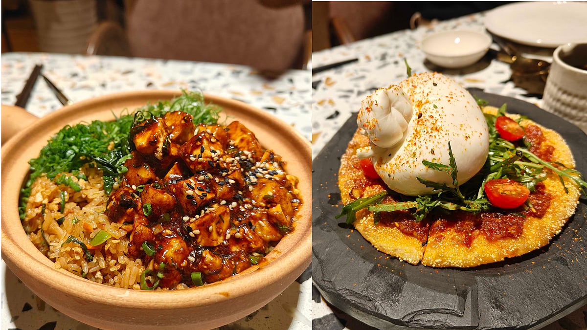 (Left) Thai Basil Fried Rice and (right) Schezwan Mapo Burrata