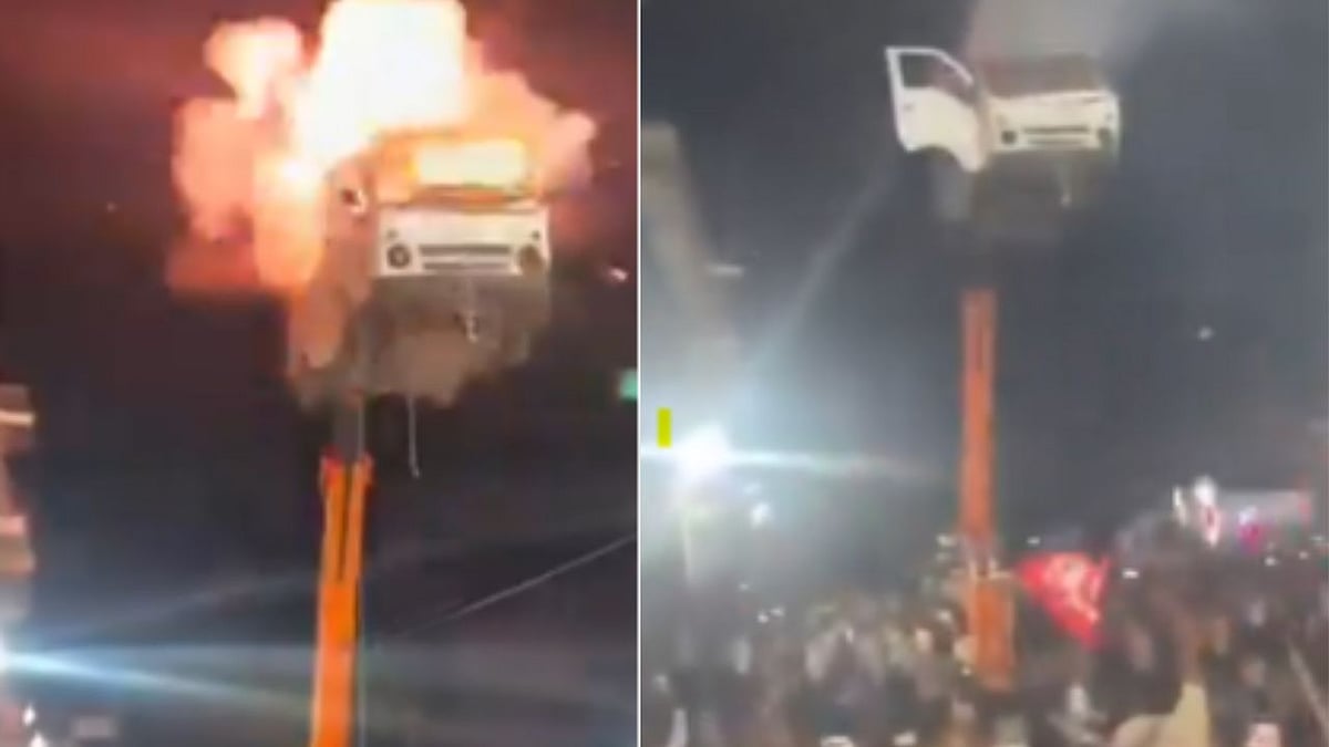 Crane-Lifted Van Explodes Mid-Air During Muharram Procession In Ujjain; FIR Filed Against 4 | VIDEO