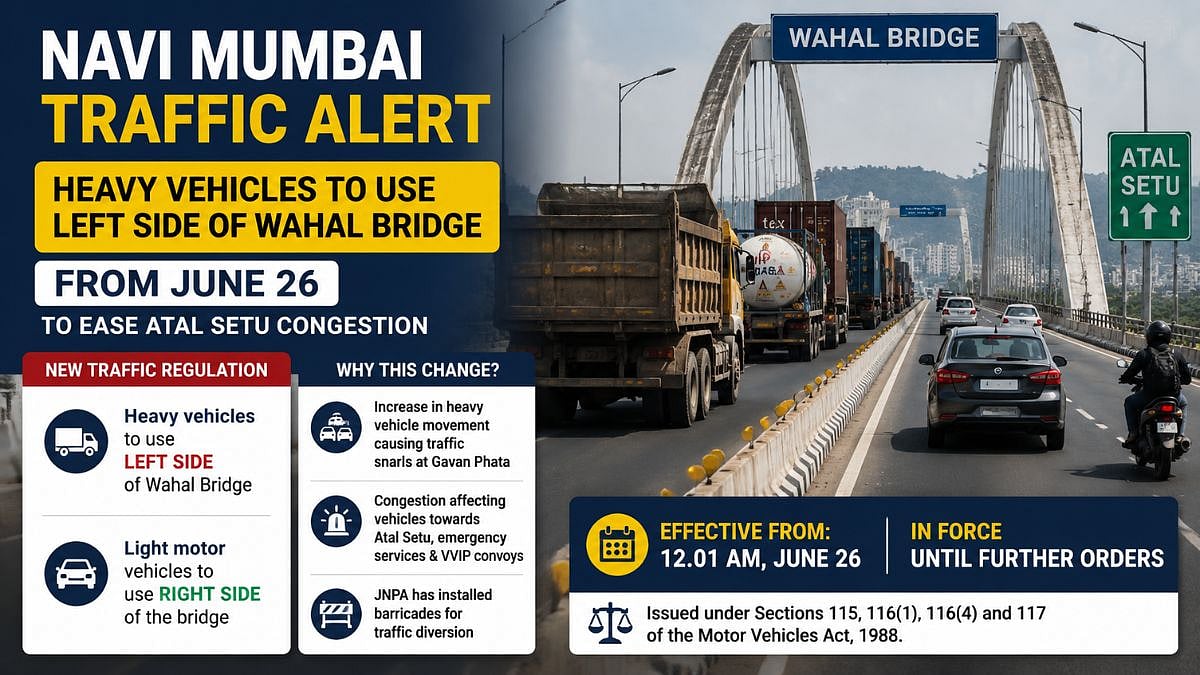 Navi Mumbai Traffic Alert: Heavy Vehicles To Use Left Side Of Wahal Bridge From June 26 To Ease Atal Setu Congestion
