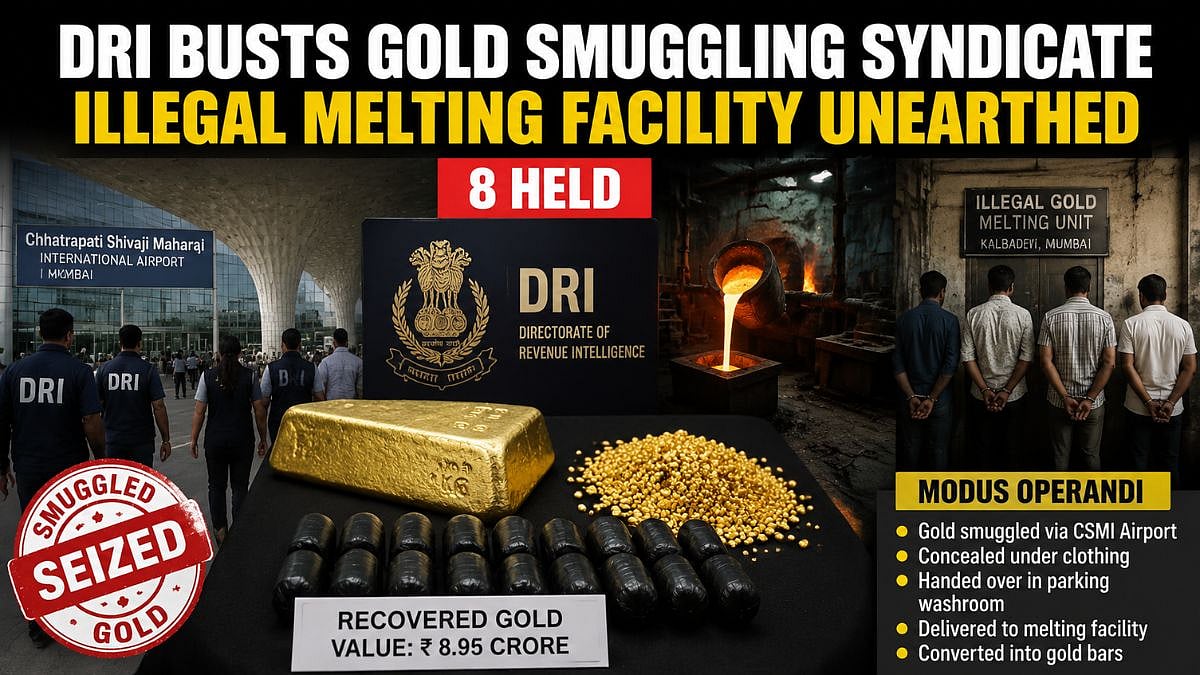 Mumbai Crime: DRI Busts Alleged Gold Smuggling Syndicate, Uncovers Illegal Melting Facility In Kalbadevi; 8 Held