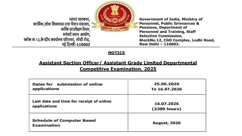 SSC ASO LDCE 2025 Notification Out: Registration Begins For 341 Assistant Section Officer Posts; Apply Online By July 16