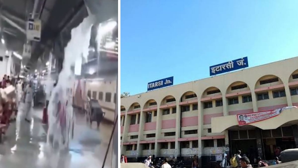 Heavy Rain Causes Roof Leak at Itarsi Station Platform 1– VIDEO