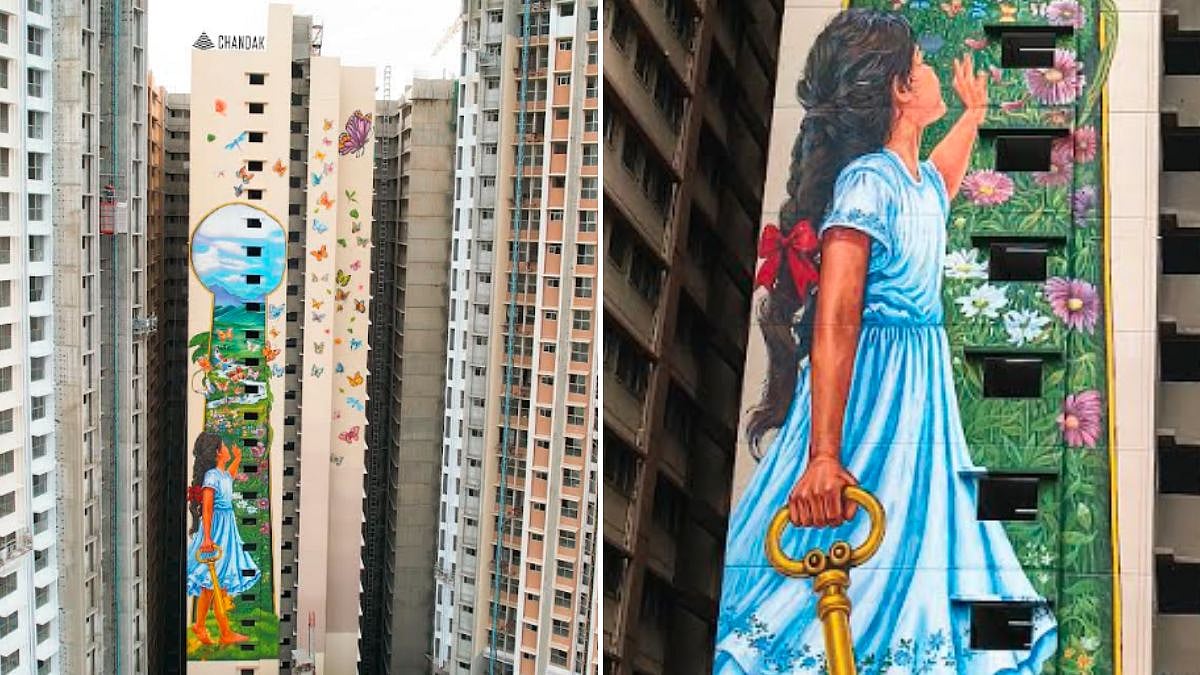 15,000 Sq Ft Vertical Mural Transforms SRA Tower In Borivali Into Mumbai Skyline Landmark