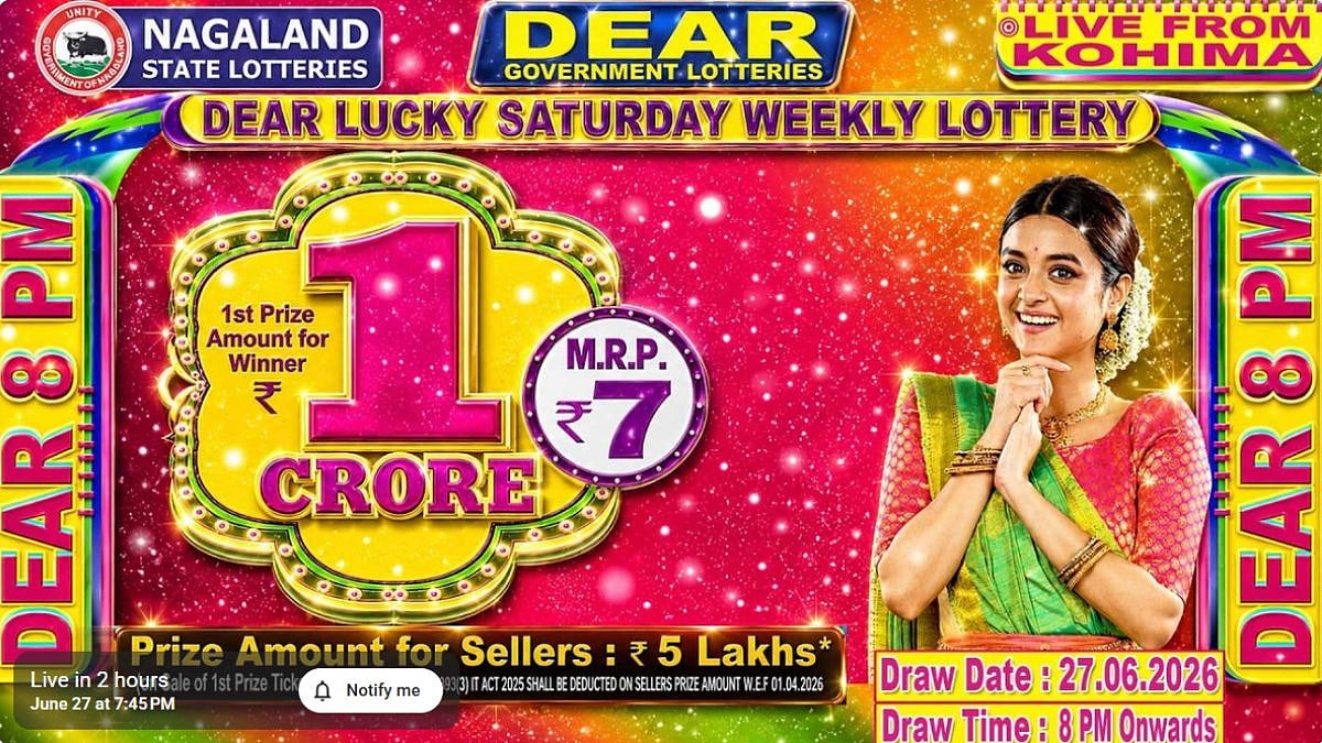 Nagaland State Lottery Result Today, June 27, 2026: Dear Lucky Saturday Night 8 PM Draw Winners List, Live Updates