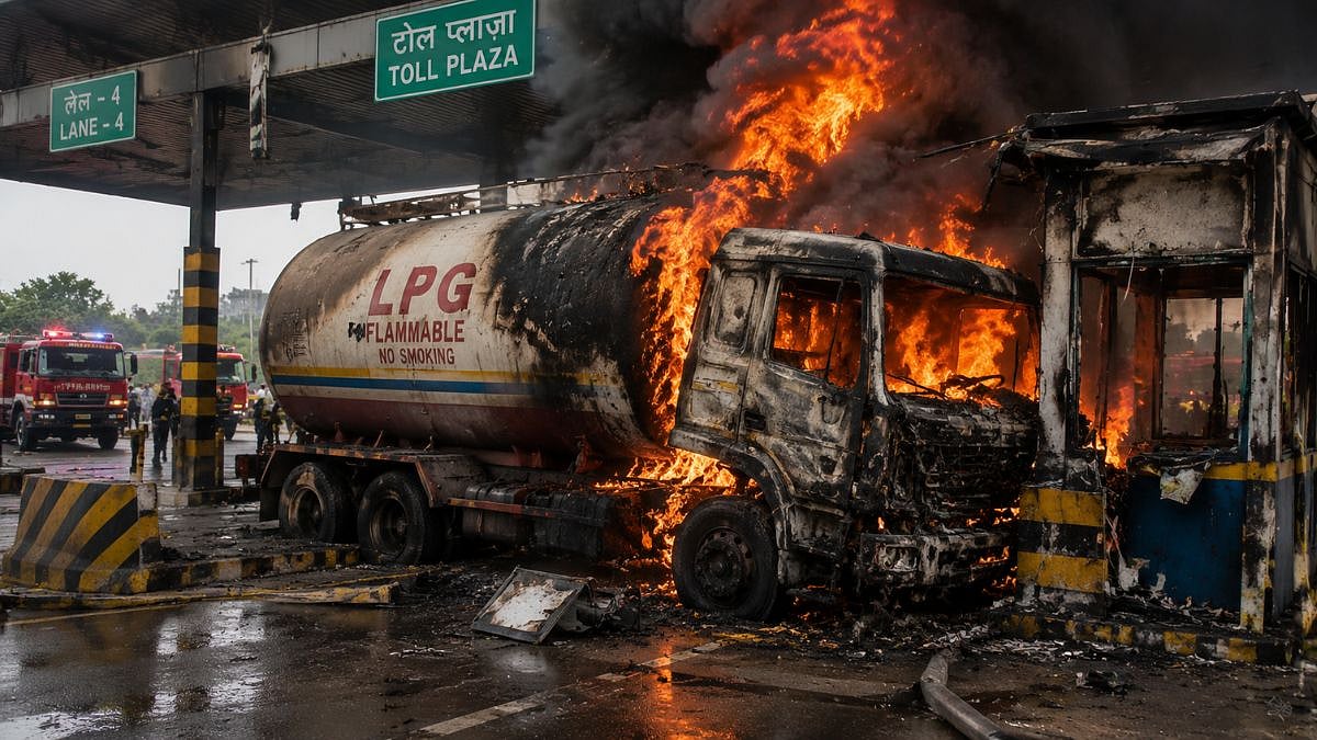 Uttar Pradesh Tragedy: LPG Tanker Driver Burnt Alive In Fiery Toll Plaza Crash In Kaushambi