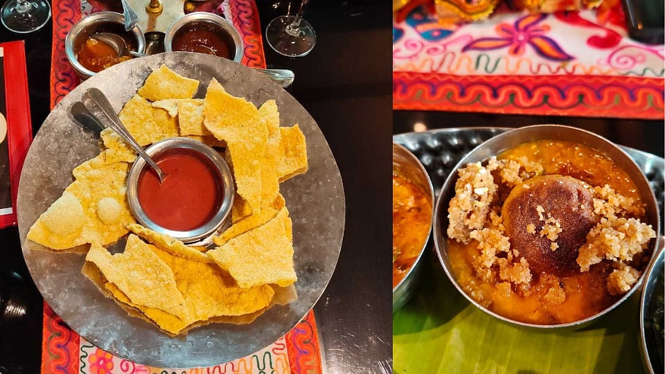 (Left) Papad to munch on and (right) Dal Baati