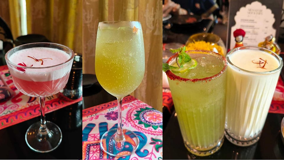 (Left to right) Welcome drink, Desert Bloom, Mewar Kairi Shikanji and lassi