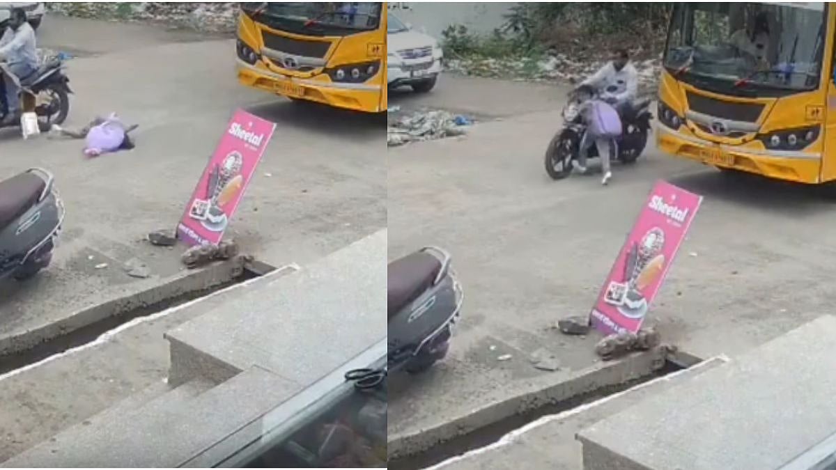 Caught On Cam: Class 2 Girl Knocked Down By Motorcycle While Crossing Road In Maharashtra's Beed; Biker Flees From Spot