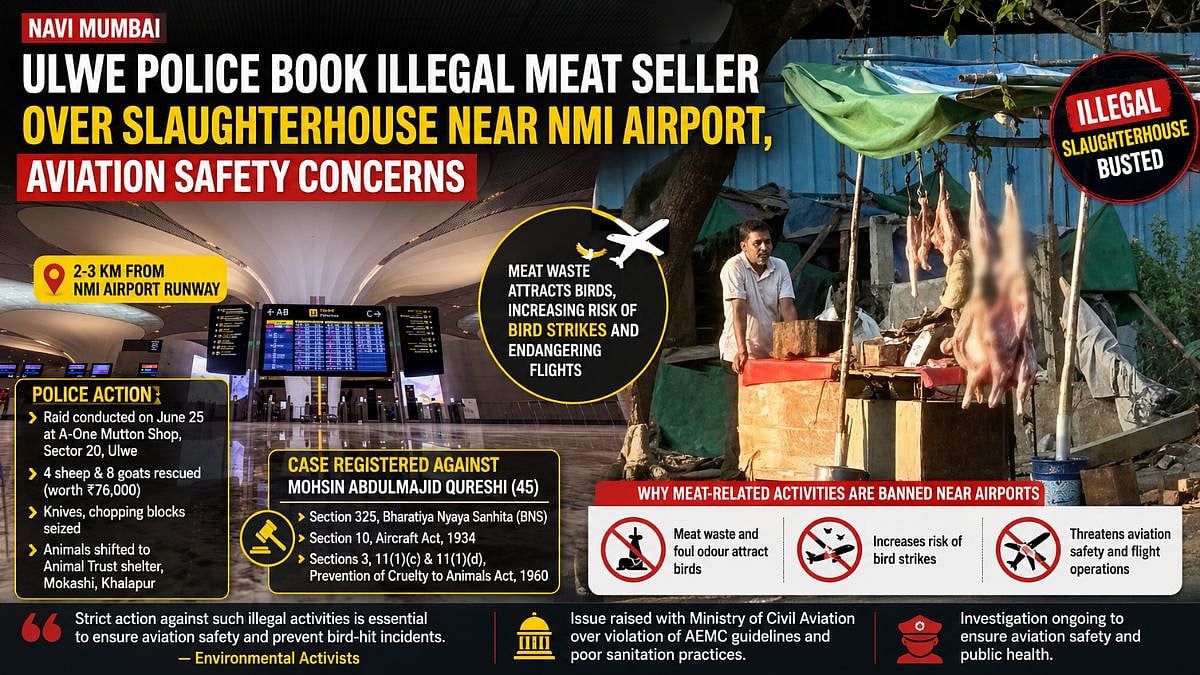 Navi Mumbai: Ulwe Police Book Illegal Meat Seller For Running Slaughterhouse Near NMIA, Raising Aviation Safety Concerns