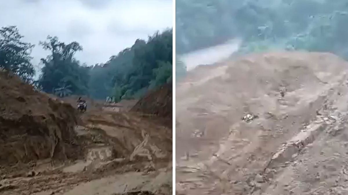 'Escaped Death!': Viral Video Shows Biker Almost Being Swept Away By Massive Landslide In Arunachal Pradesh