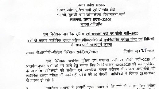 UP Police SI Recruitment 2025: PET Schedule Rescheduled Due To Heavy Rain; Check New Exam Centre & Dates Here
