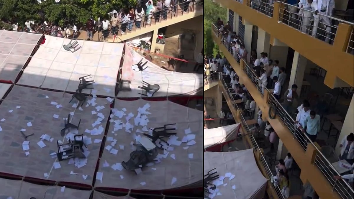 Jaipur RUHS Paramedical Exam 2026: Students Throw Chairs & Papers In Protest; Police Probe Alleged ₹ 5.5 Lakh Exam Cheating Racket, 4 Arrested | Watch