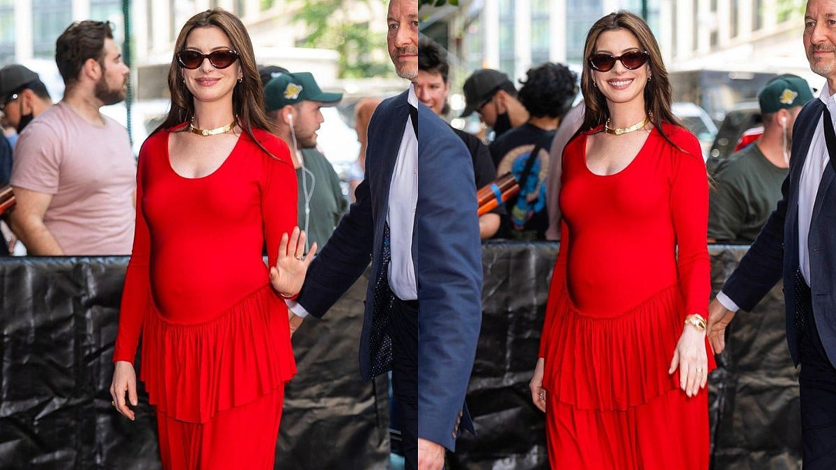 Anne Hathaway Makes FIRST Appearance After 3rd Pregnancy, Flaunts Baby Bump In Hot Red Look 