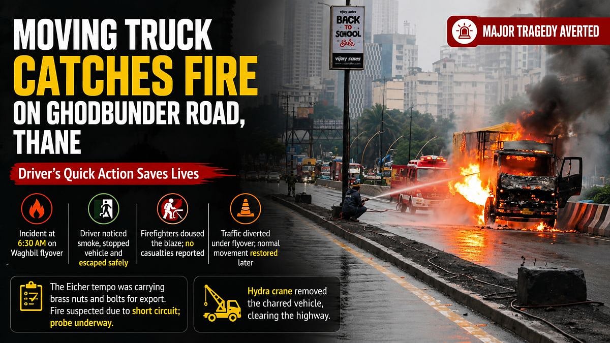 Thane: Moving Truck Catches Fire On Ghodbunder Road, Major Tragedy Averted | VIDEO