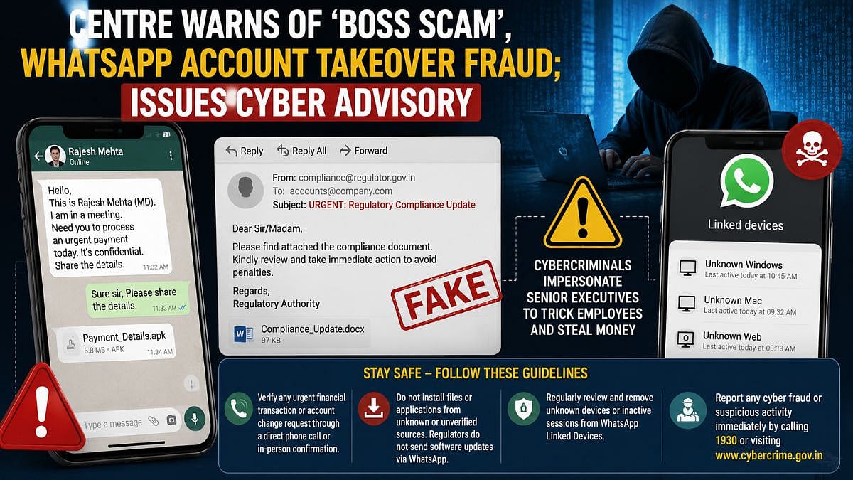 Centre Warns Of 'Boss Scam', WhatsApp Account Takeover Fraud; Issues Cyber Advisory
