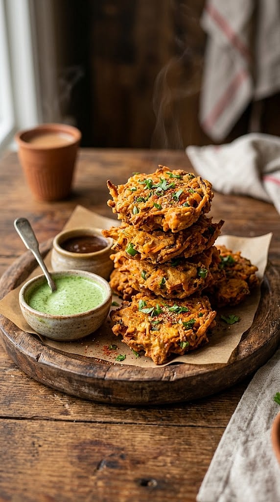 1. Sweet Potato Pakoras

Thinly sliced sweet potatoes coated in a light besan batter and shallow-fried or air-fried. Rich in fibre, vitamin A, and natural sweetness, they're a healthier alternative to regular potato fritters.