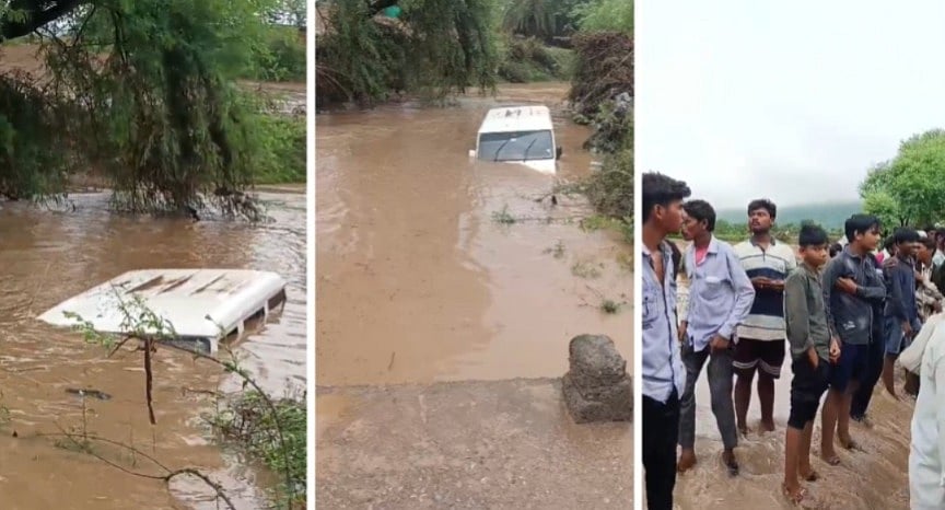 Man Dies After Bolero Swept Away While Crossing Flooded Stream In Jabalpur; Five Escape | VIDEO