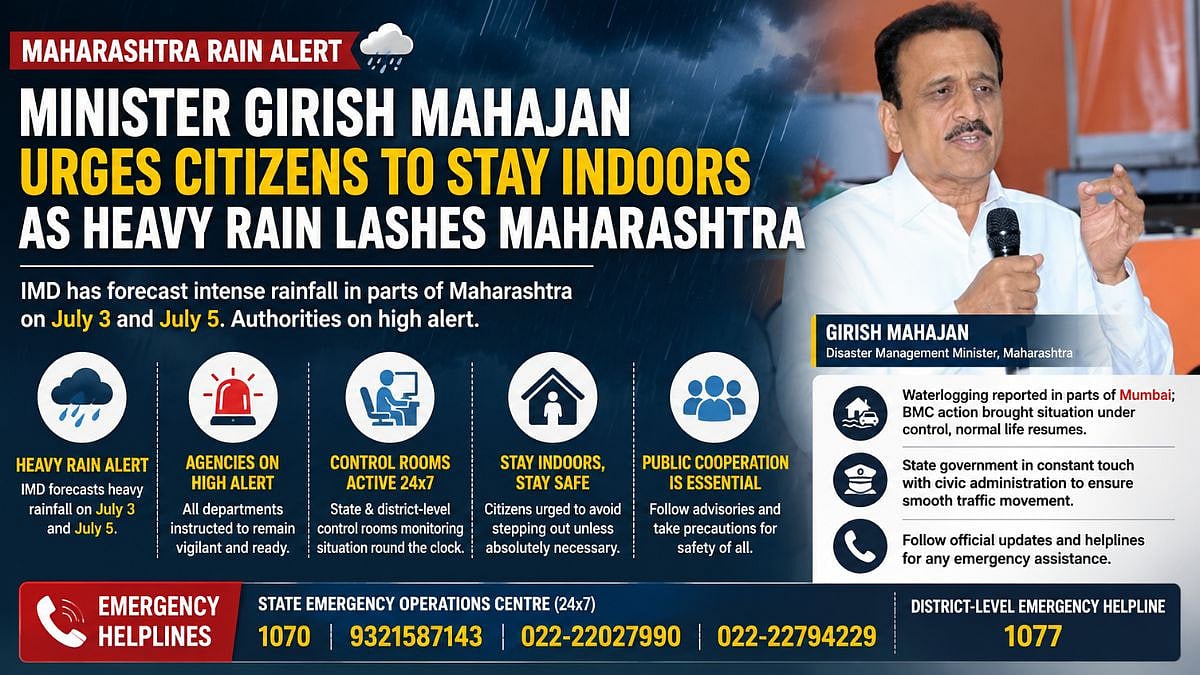 Maharashtra Rain Alert: Minister Girish Mahajan Urges Citizens To Stay Indoors As IMD Forecasts Heavy Rain