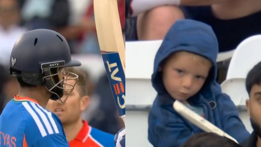 Young Fan Recreates Shreyas Iyer's Trademark Pull Shot After Team India Skipper Reaches His Fifty During IND vs ENG 1st T20 | Video