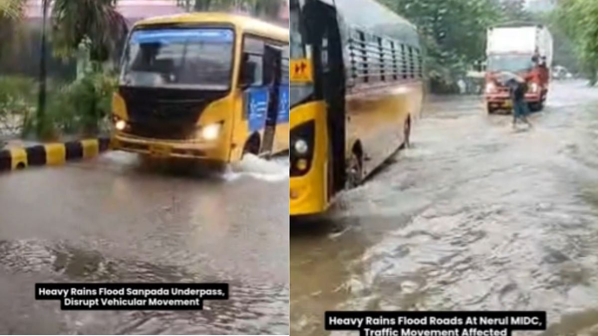 Navi Mumbai Monsoon Mayhem: Waterlogging Reported In Nerul & Sanpada Due To Intense Rainfall, Traffic Affected; VIDEOS