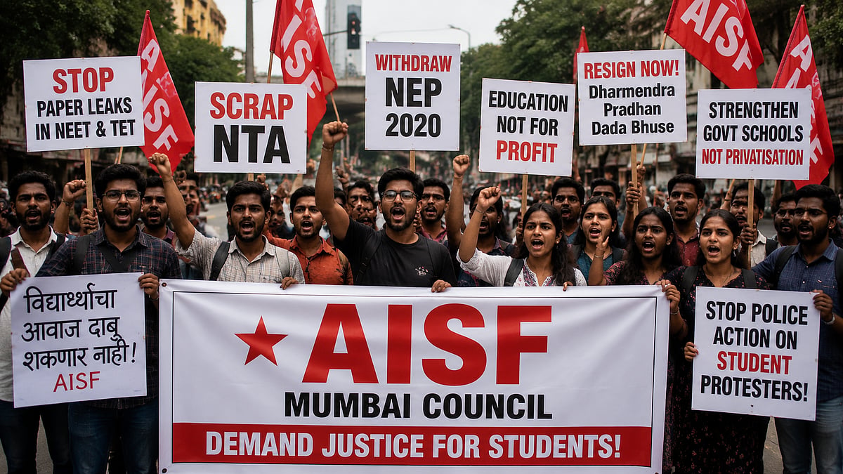AISF Mumbai Protests NEET-TET Paper Leaks, Police Action, And NEP 2020 At Parel's Kirti Mahal Corner