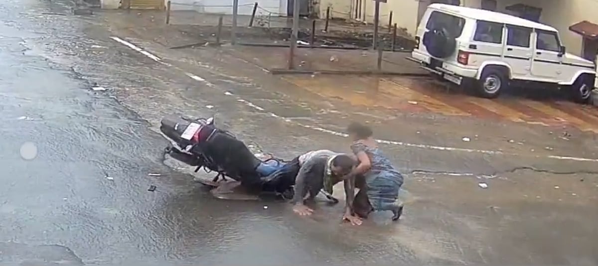 'Final Destination At Every Step': Biker Seriously Injured After Hidden Pothole Crash In Gujarat's Junagadh - VIDEO