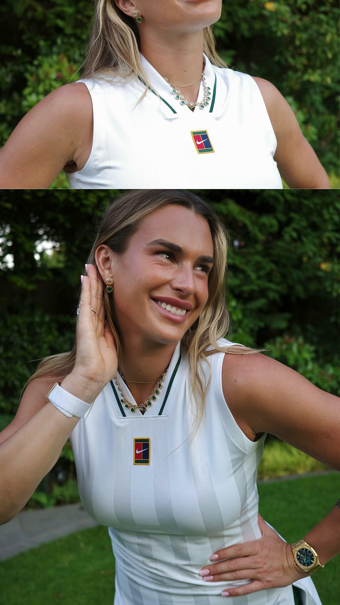 Aryna Sabalenka Pairs Wimbledon 2026 Whites With Stunning Custom Bespoke Emerald Heart Necklace And...