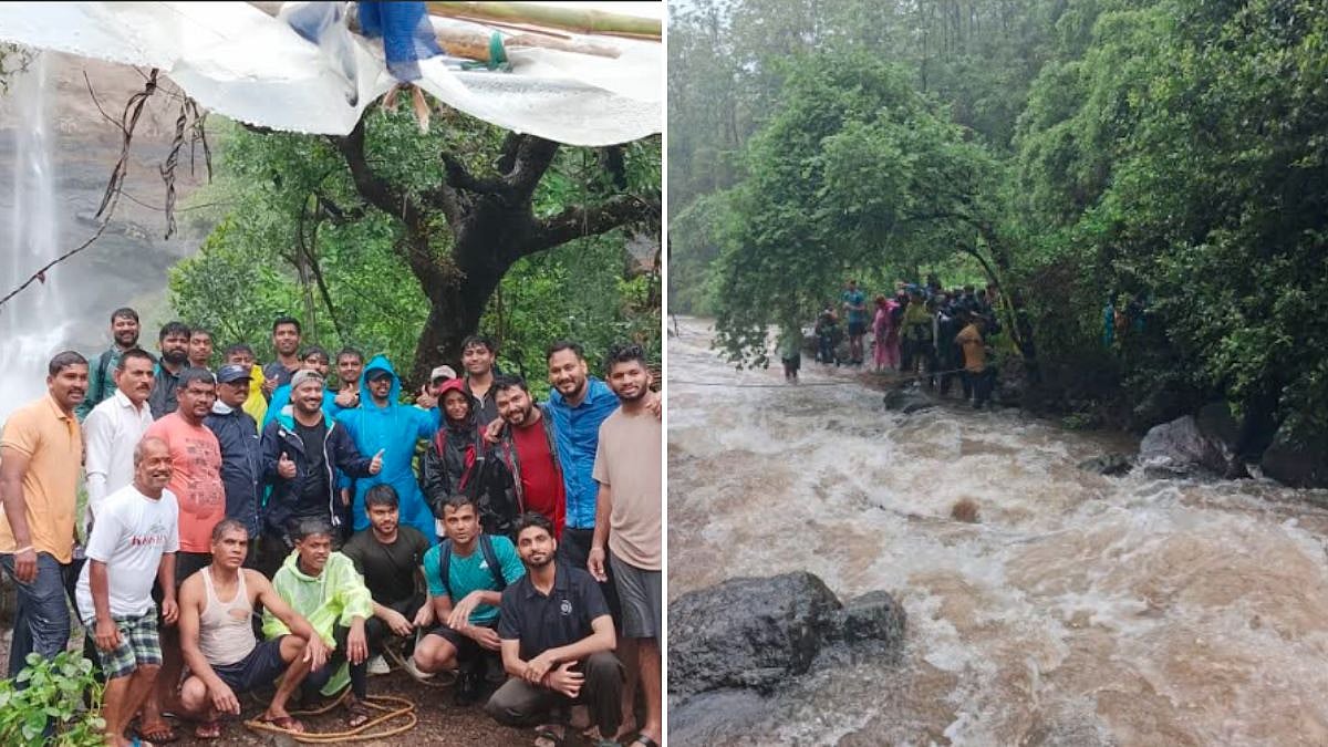 80 Tourists Stranded At Khopoli's Zenith Waterfall Rescued After 3-Hour Operations Amid Heavy Rain & Overflow
