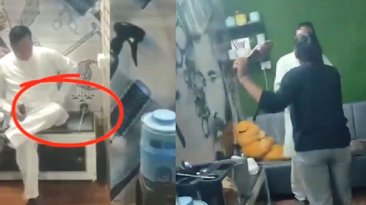 Caught On Cam: Beauty Parlour Employees Allege Owner Spiked Drinking Water In Rajasthan's Churu; Women Thrash Him With 43 Slippers