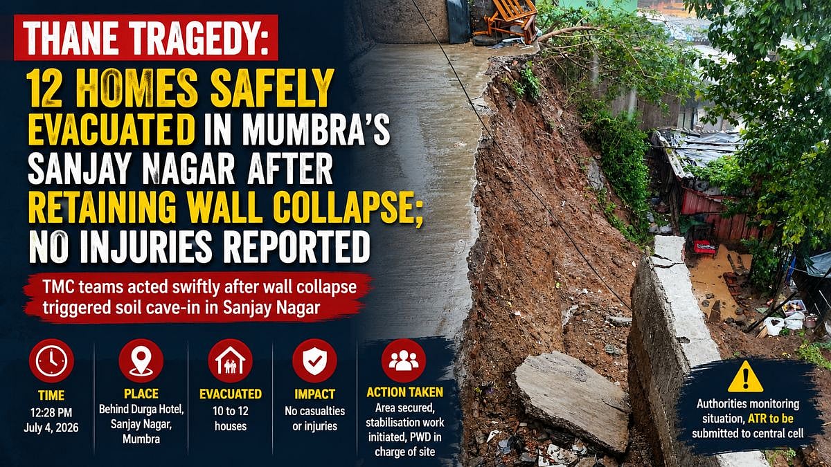 Thane Tragedy: 12 Homes Safely Evacuated In Mumbra's Sanjay Nagar After Retaining Wall Collapse; No Injuries Reported