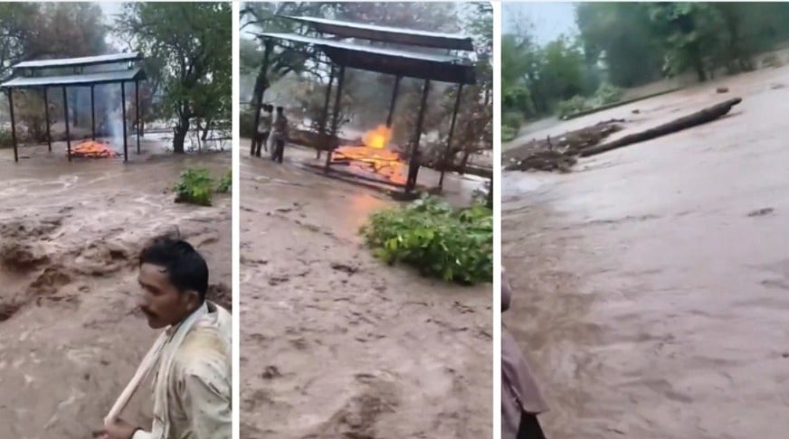 Floodwaters Sweep Away Funeral Pyre During Last Rites In MP's Dhar | VIDEO