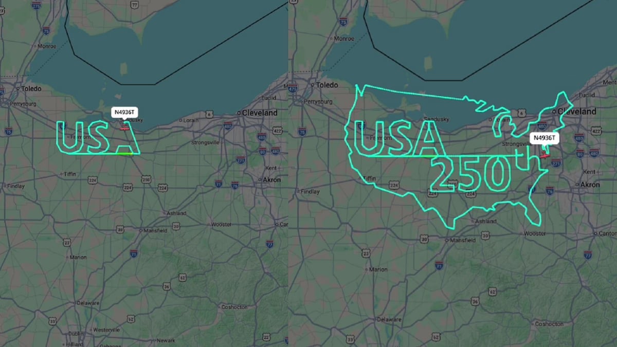 US Pilot Flies Cessna For Over 5 Hours To Air Paint Giant USA Map In Ohio Skies Ahead Of America's 250th Anniversary