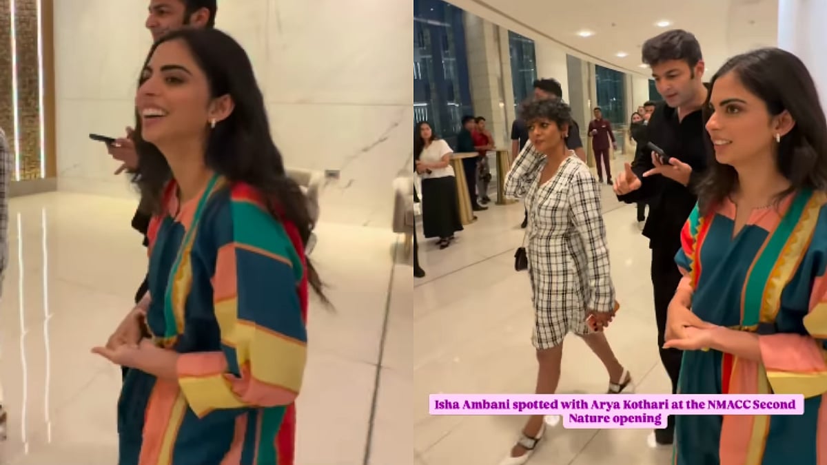 WATCH: Isha Ambani Steps In Vibrant Colour-Blocked Kurti At NMACC Exhibition In Mumbai