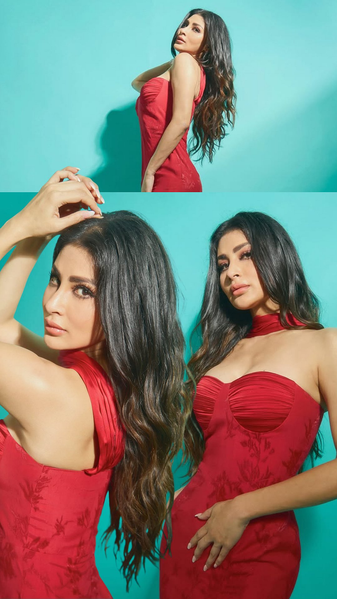 Mouni Roy Flaunts Curves In Figure-Hugging Silk Gown With Ruched Bust, Scarf Neck & Daring Thigh-High Slit