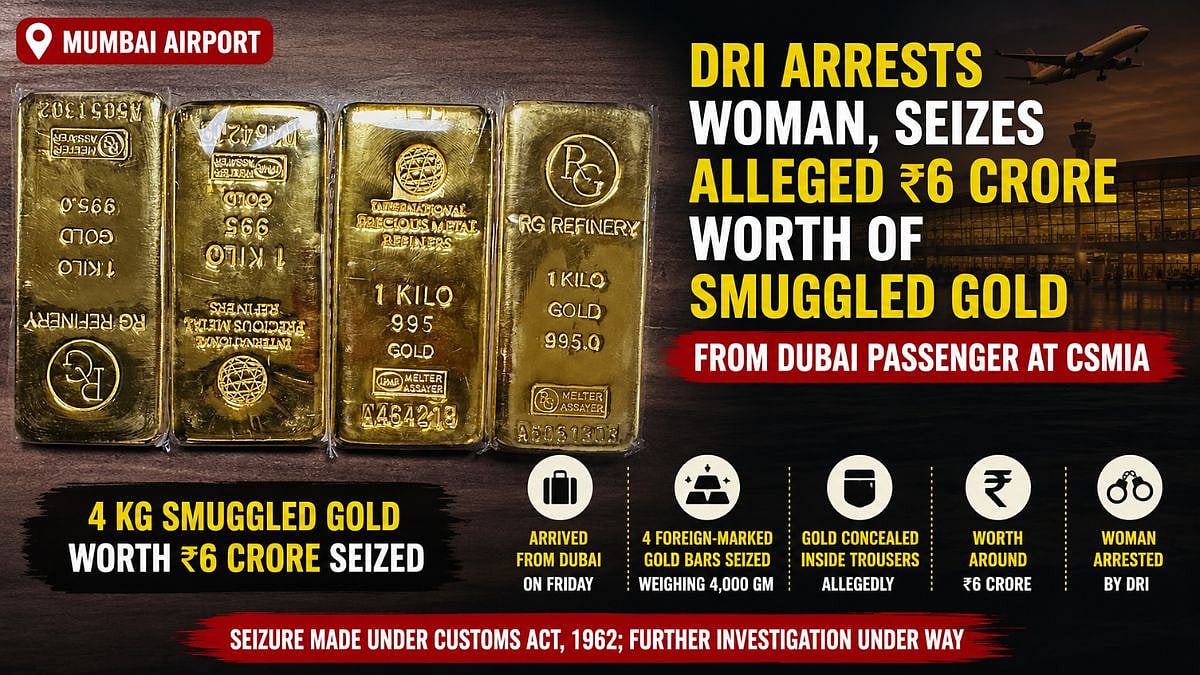 Mumbai Airport: DRI Arrests Woman, Seizes Alleged ₹6 Crore Worth Of Smuggled Gold From Dubai Passenger At CSMIA