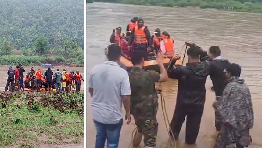 Heavy Rain Traps 16 Villagers After Dev River Overflows In MP's Balaghat; SDERF Rescues All Safely | VIDEO