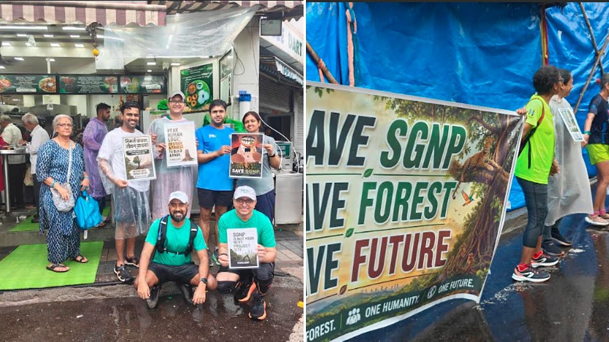 Over 1,000 Citizens Form Human Chain In Thane Demanding Protection Of 193 Acres Of SGNP Land Amid Heavy Rain